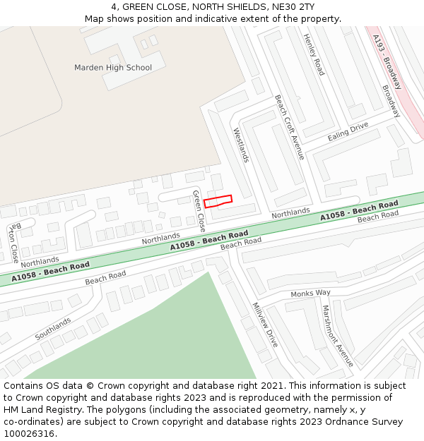 4, GREEN CLOSE, NORTH SHIELDS, NE30 2TY: Location map and indicative extent of plot