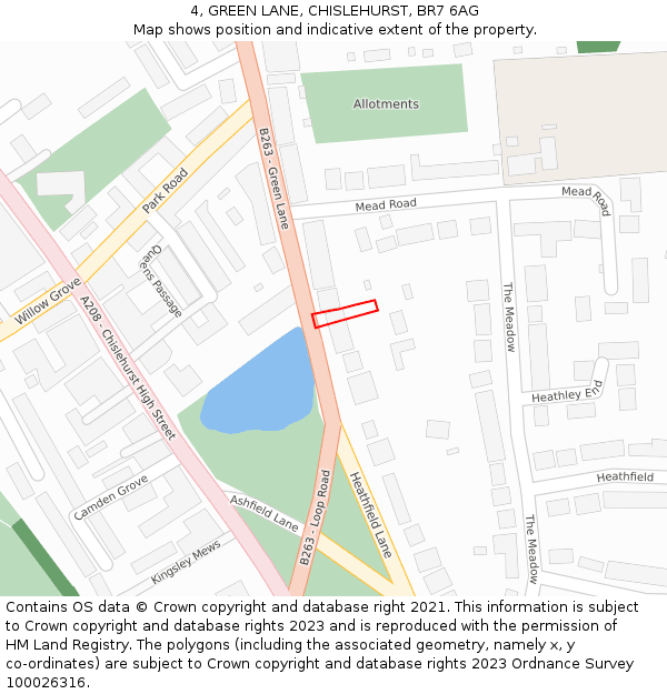 4, GREEN LANE, CHISLEHURST, BR7 6AG: Location map and indicative extent of plot