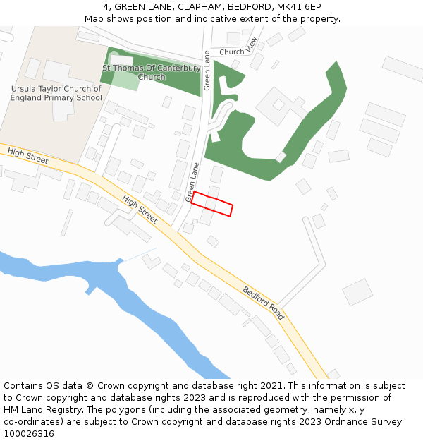 4, GREEN LANE, CLAPHAM, BEDFORD, MK41 6EP: Location map and indicative extent of plot