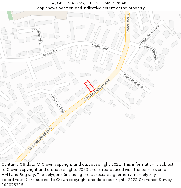 4, GREENBANKS, GILLINGHAM, SP8 4RD: Location map and indicative extent of plot