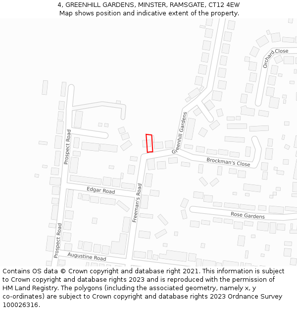 4, GREENHILL GARDENS, MINSTER, RAMSGATE, CT12 4EW: Location map and indicative extent of plot