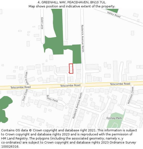 4, GREENHILL WAY, PEACEHAVEN, BN10 7UL: Location map and indicative extent of plot