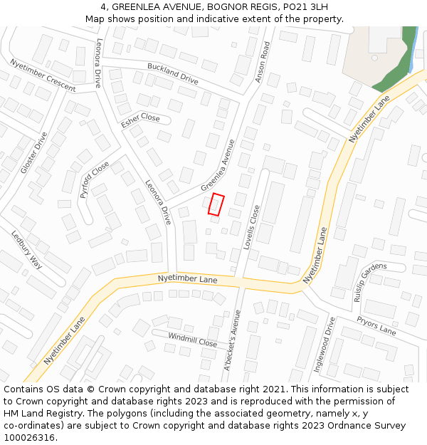 4, GREENLEA AVENUE, BOGNOR REGIS, PO21 3LH: Location map and indicative extent of plot