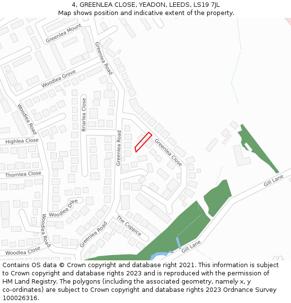 4, GREENLEA CLOSE, YEADON, LEEDS, LS19 7JL: Location map and indicative extent of plot