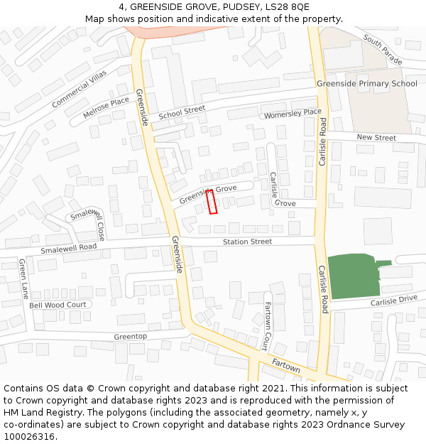 4, GREENSIDE GROVE, PUDSEY, LS28 8QE: Location map and indicative extent of plot