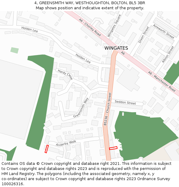 4, GREENSMITH WAY, WESTHOUGHTON, BOLTON, BL5 3BR: Location map and indicative extent of plot