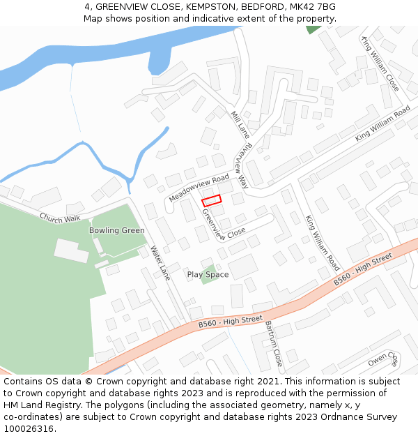 4, GREENVIEW CLOSE, KEMPSTON, BEDFORD, MK42 7BG: Location map and indicative extent of plot