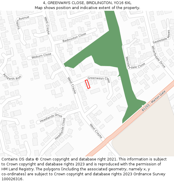 4, GREENWAYS CLOSE, BRIDLINGTON, YO16 6XL: Location map and indicative extent of plot