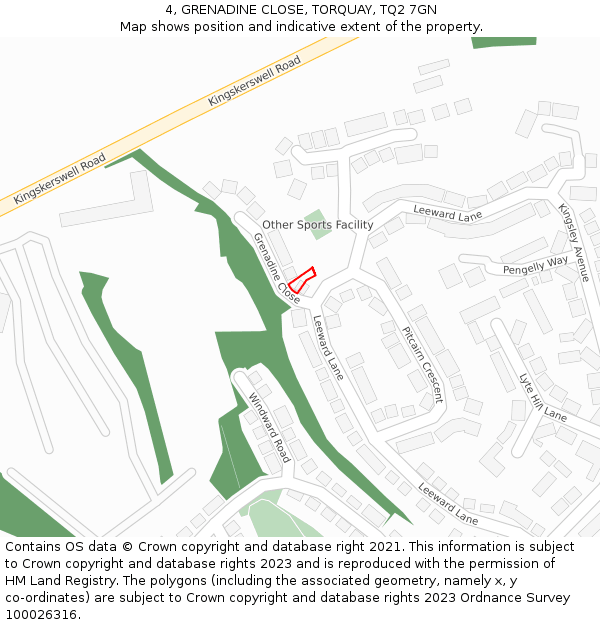 4, GRENADINE CLOSE, TORQUAY, TQ2 7GN: Location map and indicative extent of plot