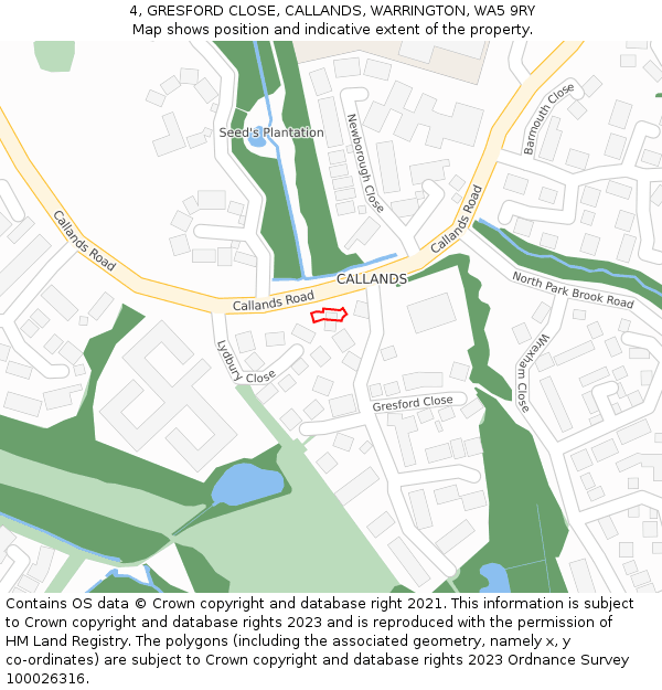 4, GRESFORD CLOSE, CALLANDS, WARRINGTON, WA5 9RY: Location map and indicative extent of plot