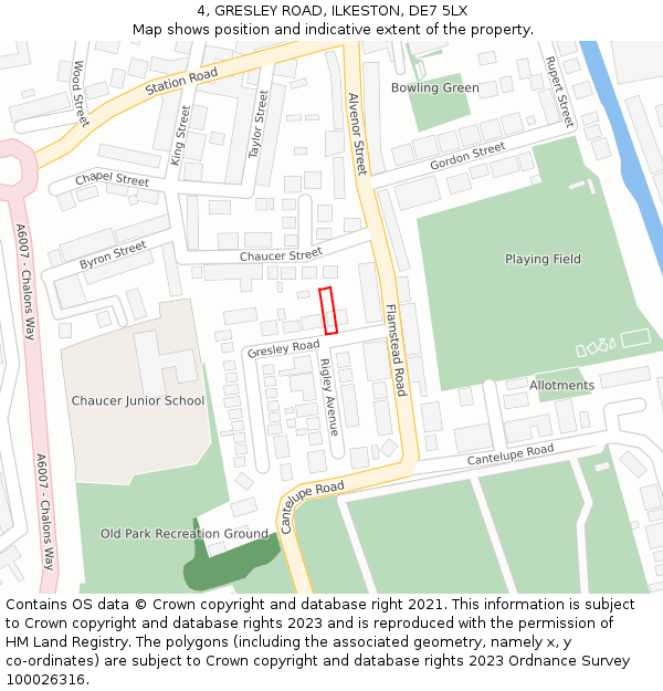 4, GRESLEY ROAD, ILKESTON, DE7 5LX: Location map and indicative extent of plot