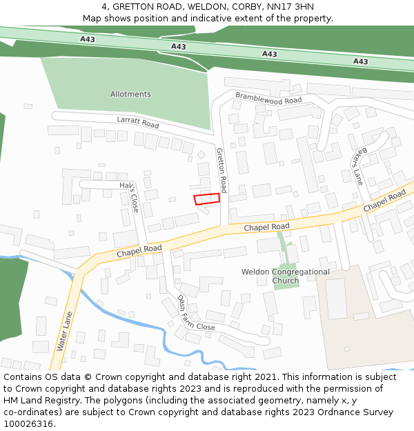 4, GRETTON ROAD, WELDON, CORBY, NN17 3HN: Location map and indicative extent of plot