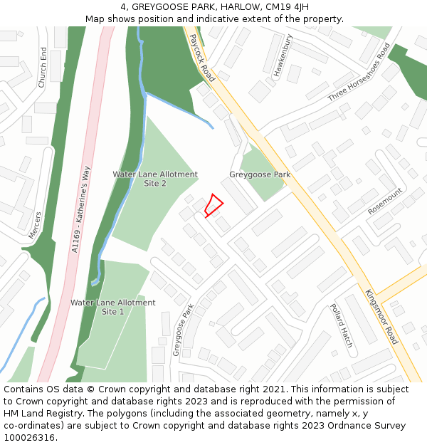 4, GREYGOOSE PARK, HARLOW, CM19 4JH: Location map and indicative extent of plot