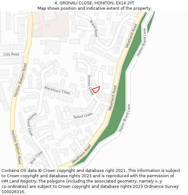 4, GRONAU CLOSE, HONITON, EX14 2YT: Location map and indicative extent of plot