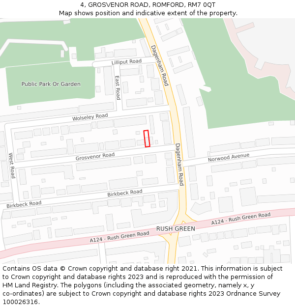 4, GROSVENOR ROAD, ROMFORD, RM7 0QT: Location map and indicative extent of plot