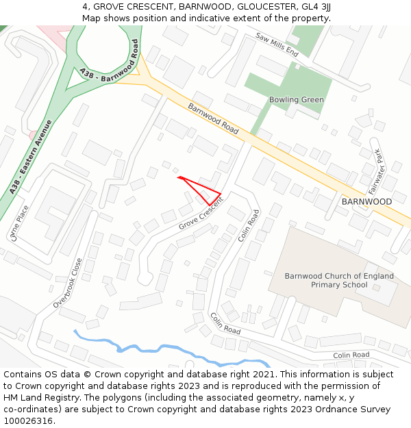 4, GROVE CRESCENT, BARNWOOD, GLOUCESTER, GL4 3JJ: Location map and indicative extent of plot