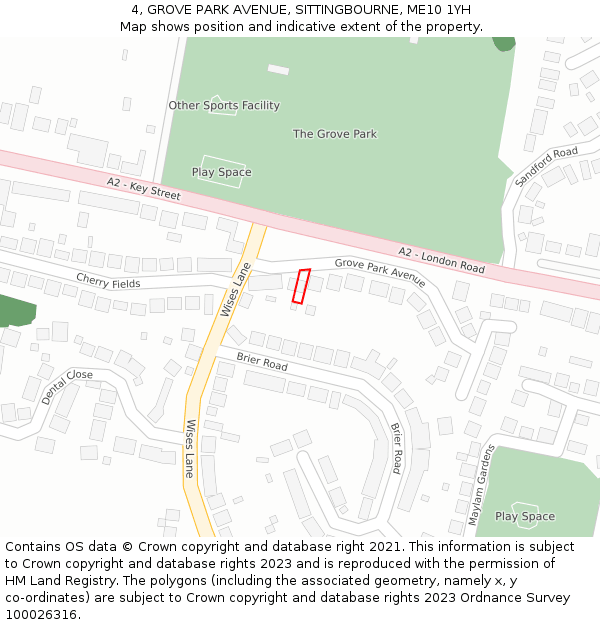 4, GROVE PARK AVENUE, SITTINGBOURNE, ME10 1YH: Location map and indicative extent of plot