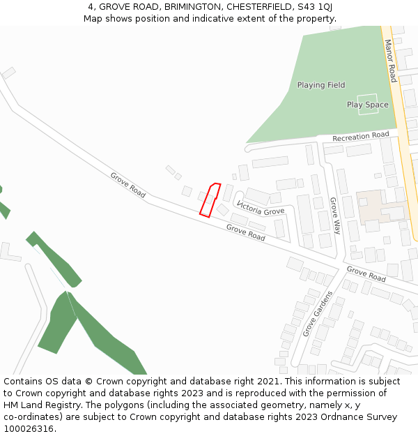 4, GROVE ROAD, BRIMINGTON, CHESTERFIELD, S43 1QJ: Location map and indicative extent of plot