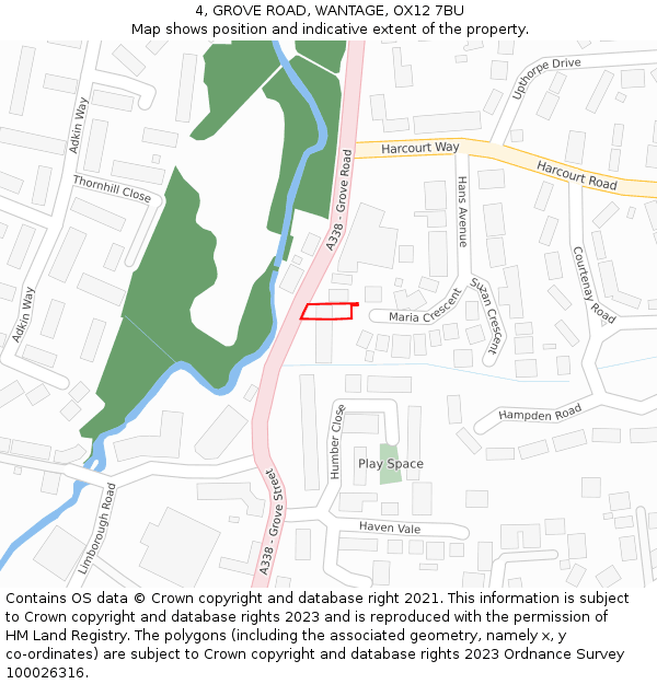 4, GROVE ROAD, WANTAGE, OX12 7BU: Location map and indicative extent of plot