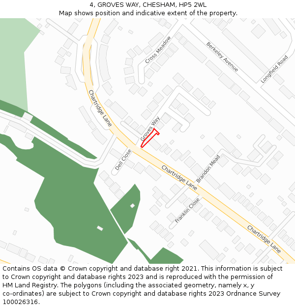 4, GROVES WAY, CHESHAM, HP5 2WL: Location map and indicative extent of plot