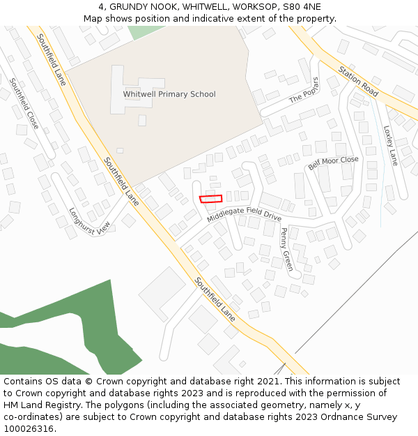 4, GRUNDY NOOK, WHITWELL, WORKSOP, S80 4NE: Location map and indicative extent of plot