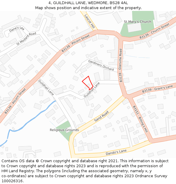 4, GUILDHALL LANE, WEDMORE, BS28 4AL: Location map and indicative extent of plot