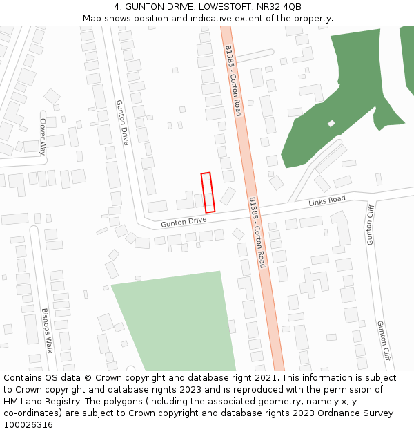 4, GUNTON DRIVE, LOWESTOFT, NR32 4QB: Location map and indicative extent of plot