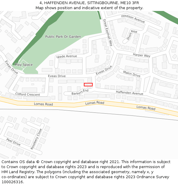 4, HAFFENDEN AVENUE, SITTINGBOURNE, ME10 3FR: Location map and indicative extent of plot