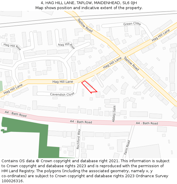 4, HAG HILL LANE, TAPLOW, MAIDENHEAD, SL6 0JH: Location map and indicative extent of plot