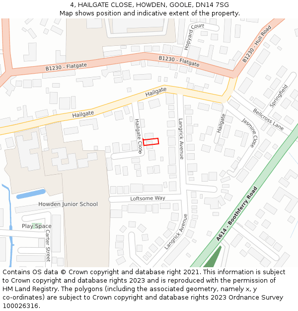 4, HAILGATE CLOSE, HOWDEN, GOOLE, DN14 7SG: Location map and indicative extent of plot