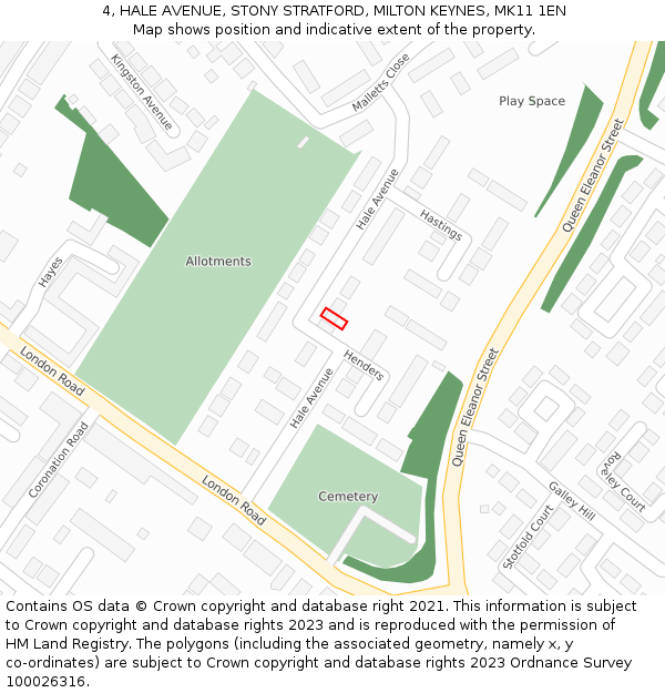 4, HALE AVENUE, STONY STRATFORD, MILTON KEYNES, MK11 1EN: Location map and indicative extent of plot