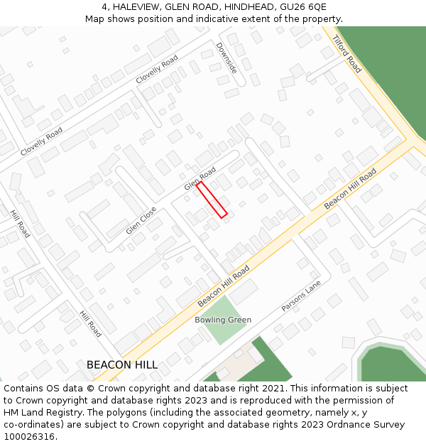 4, HALEVIEW, GLEN ROAD, HINDHEAD, GU26 6QE: Location map and indicative extent of plot