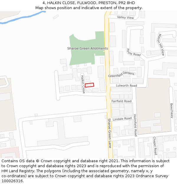 4, HALKIN CLOSE, FULWOOD, PRESTON, PR2 8HD: Location map and indicative extent of plot