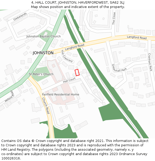 4, HALL COURT, JOHNSTON, HAVERFORDWEST, SA62 3LJ: Location map and indicative extent of plot