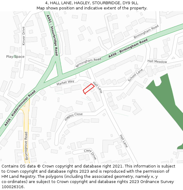 4, HALL LANE, HAGLEY, STOURBRIDGE, DY9 9LL: Location map and indicative extent of plot