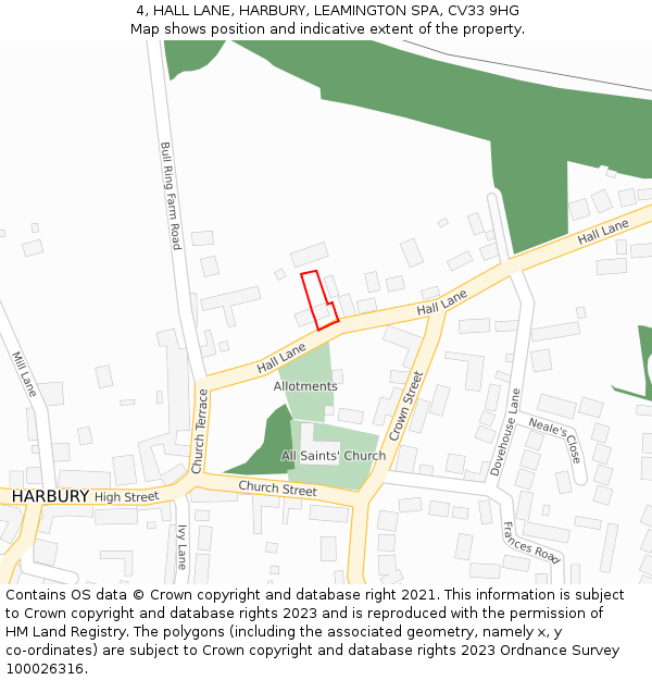 4, HALL LANE, HARBURY, LEAMINGTON SPA, CV33 9HG: Location map and indicative extent of plot