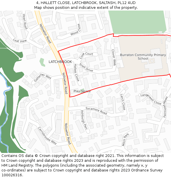 4, HALLETT CLOSE, LATCHBROOK, SALTASH, PL12 4UD: Location map and indicative extent of plot