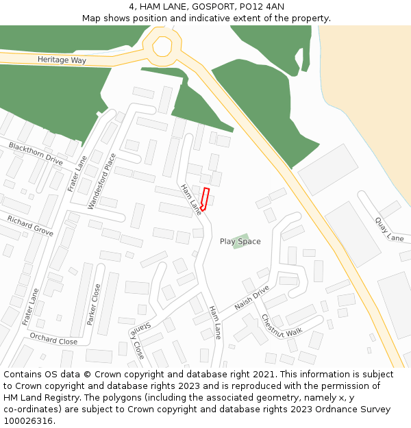 4, HAM LANE, GOSPORT, PO12 4AN: Location map and indicative extent of plot