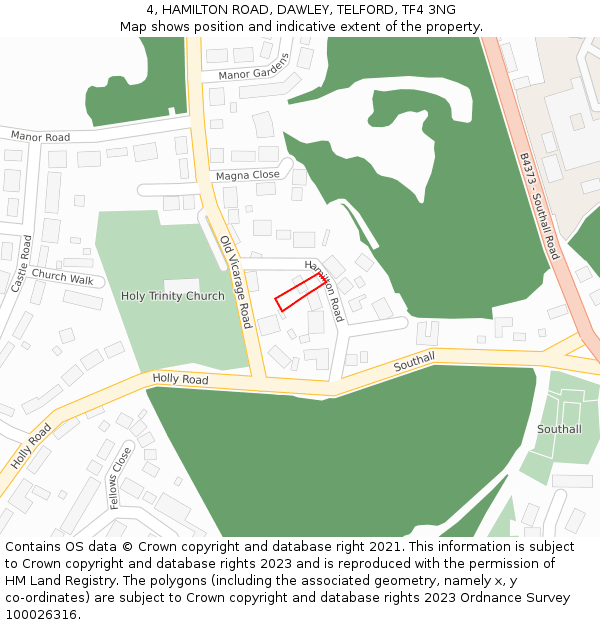 4, HAMILTON ROAD, DAWLEY, TELFORD, TF4 3NG: Location map and indicative extent of plot