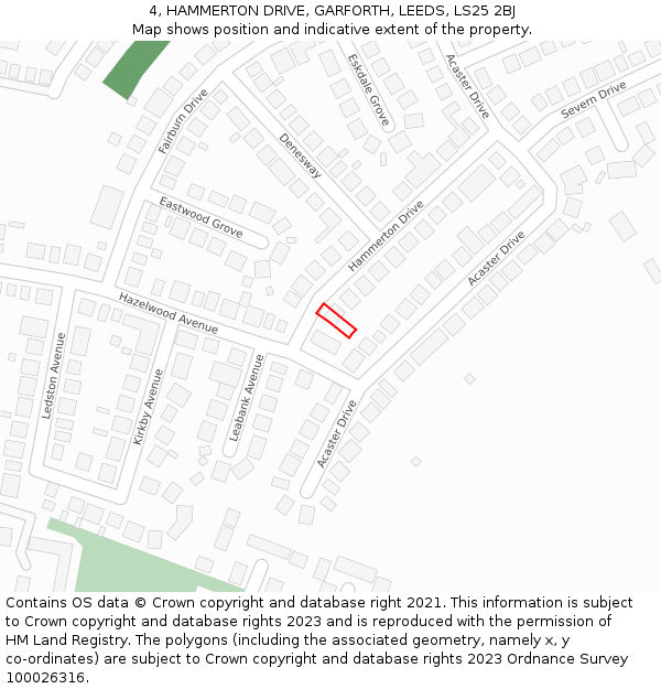 4, HAMMERTON DRIVE, GARFORTH, LEEDS, LS25 2BJ: Location map and indicative extent of plot