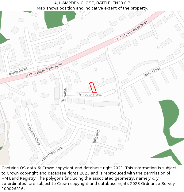 4, HAMPDEN CLOSE, BATTLE, TN33 0JB: Location map and indicative extent of plot