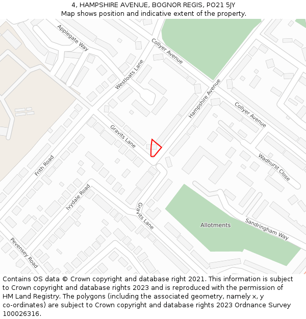 4, HAMPSHIRE AVENUE, BOGNOR REGIS, PO21 5JY: Location map and indicative extent of plot