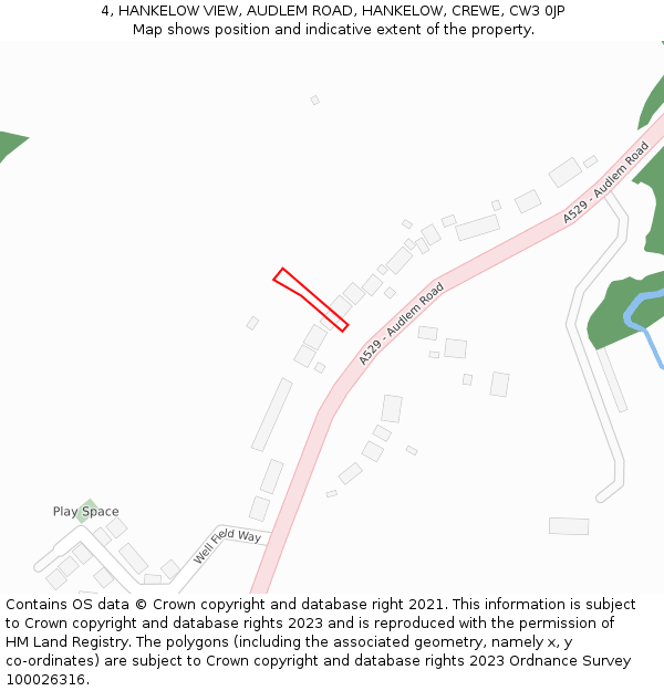 4, HANKELOW VIEW, AUDLEM ROAD, HANKELOW, CREWE, CW3 0JP: Location map and indicative extent of plot