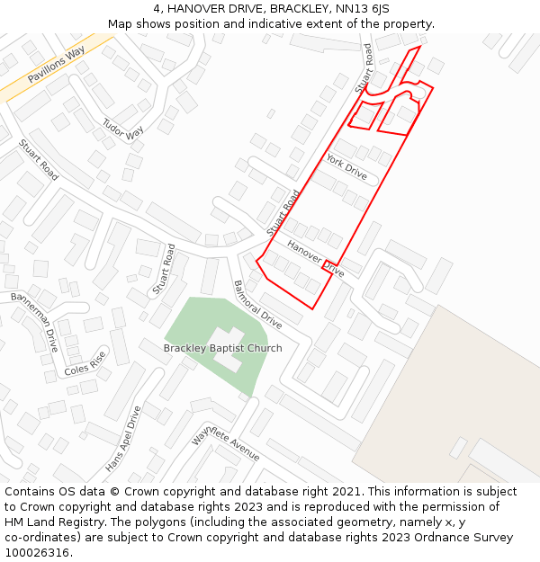 4, HANOVER DRIVE, BRACKLEY, NN13 6JS: Location map and indicative extent of plot