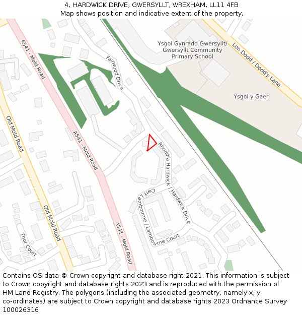 4, HARDWICK DRIVE, GWERSYLLT, WREXHAM, LL11 4FB: Location map and indicative extent of plot