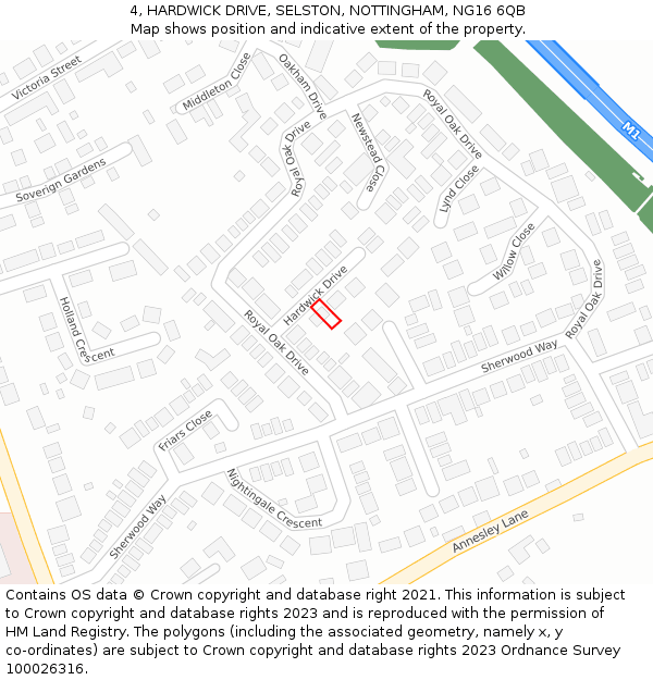 4, HARDWICK DRIVE, SELSTON, NOTTINGHAM, NG16 6QB: Location map and indicative extent of plot