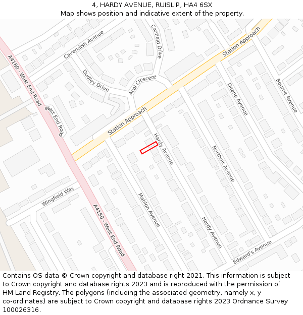 4, HARDY AVENUE, RUISLIP, HA4 6SX: Location map and indicative extent of plot