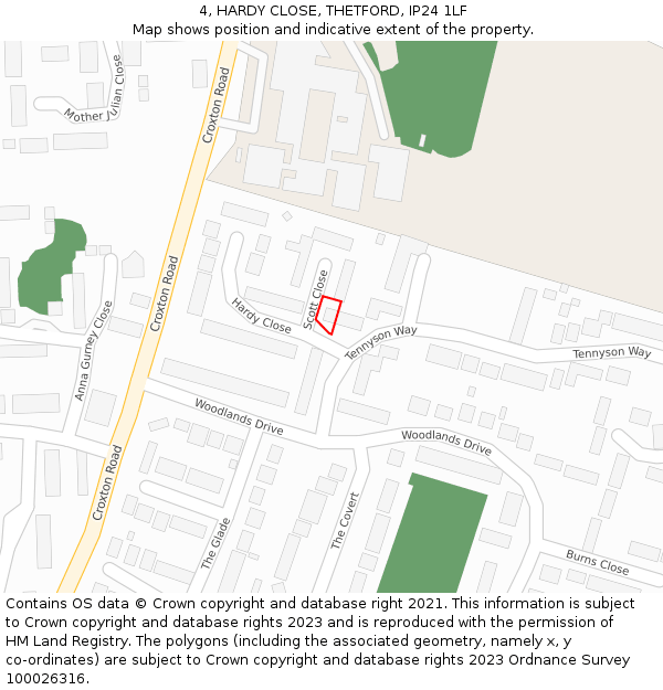 4, HARDY CLOSE, THETFORD, IP24 1LF: Location map and indicative extent of plot