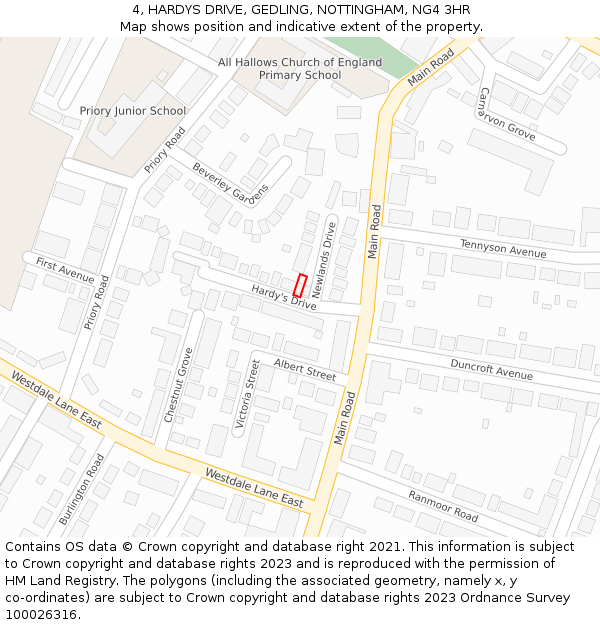 4, HARDYS DRIVE, GEDLING, NOTTINGHAM, NG4 3HR: Location map and indicative extent of plot