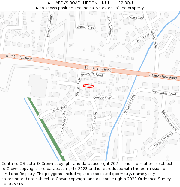 4, HARDYS ROAD, HEDON, HULL, HU12 8QU: Location map and indicative extent of plot